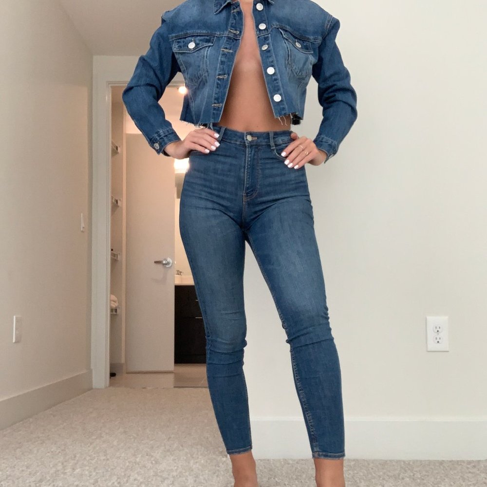 Zara navy blue high waist jeans